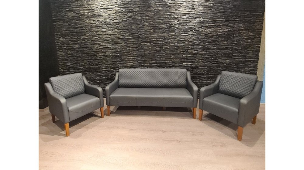 Tilia Asya modern ofis bekleme takımı, antrasit renkli, baklava desenli sırt ve ahşap ayaklı.